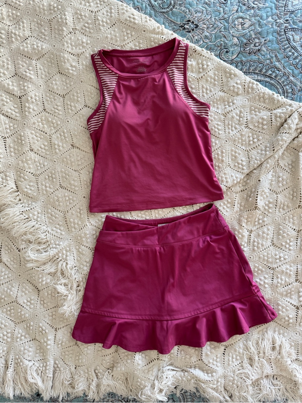 Sincerly Jules Magenta Athletic Skirt Set with Ruffle Hem